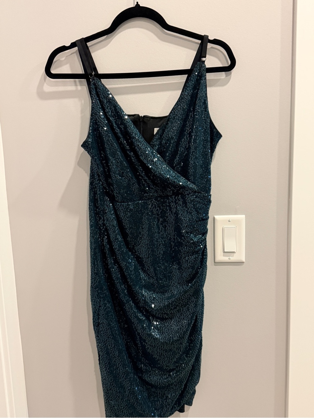 Sequined Teal Green Sleeveless Wrap-Front Dress